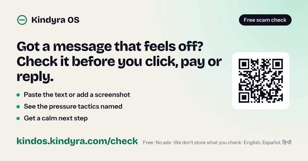 Preview of the printable flyer: Got a message that feels off? Check it before you click, pay or reply.